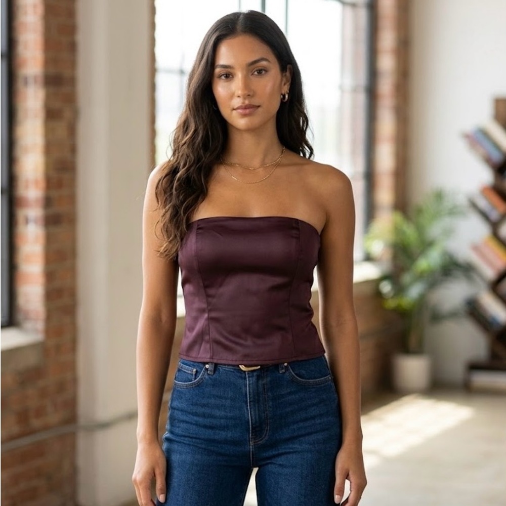 Elegant Burgundy Strapless Top